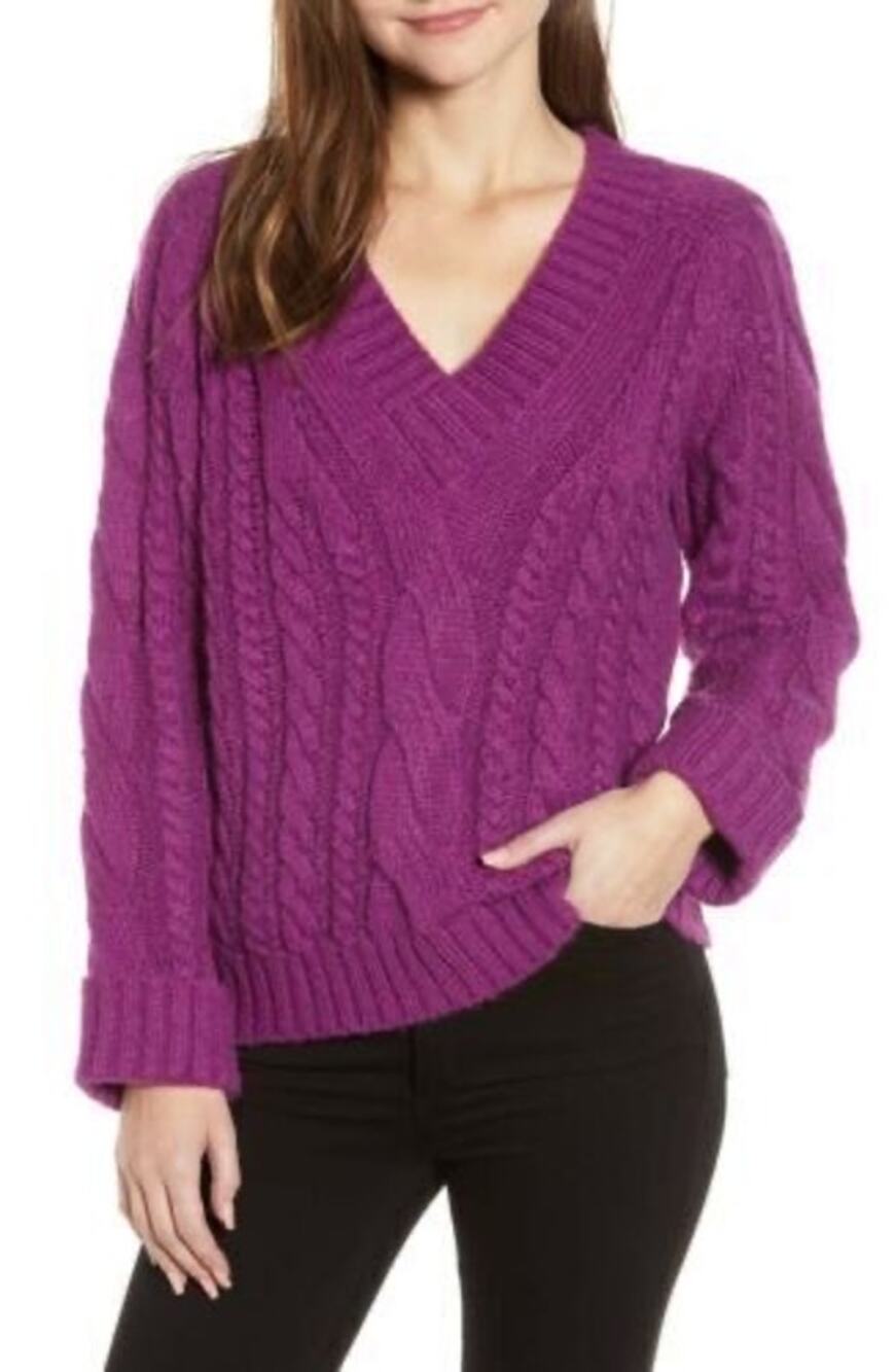 Rebecca Minkoff Maxine Purple Oversized Cable Knit Mohair Wool Sweater Medium